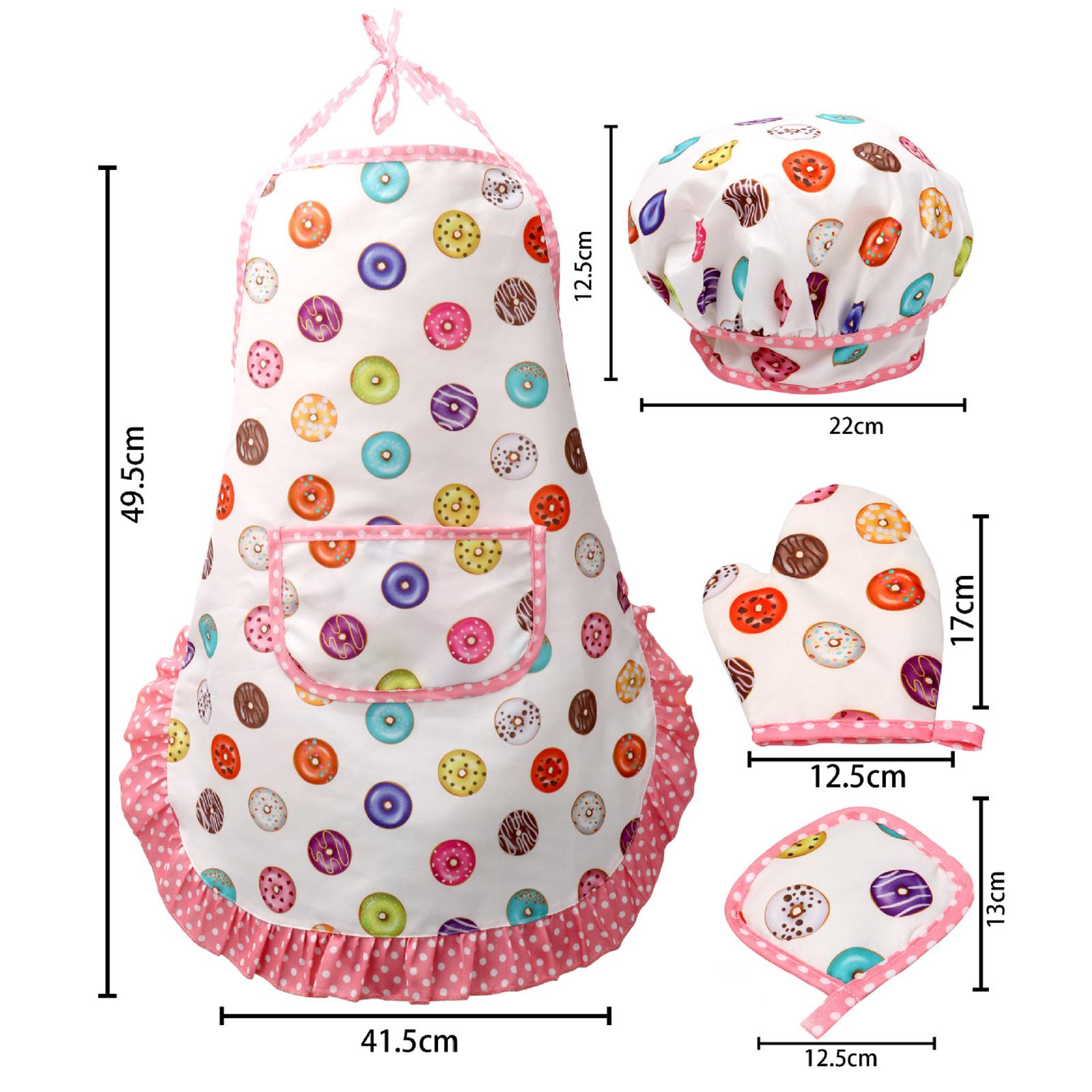 子供向けの料理ごっこ遊びセット。ドーナツ柄のエプロン、帽子、 - Kitchen Kids Baking Set のレビューと価格